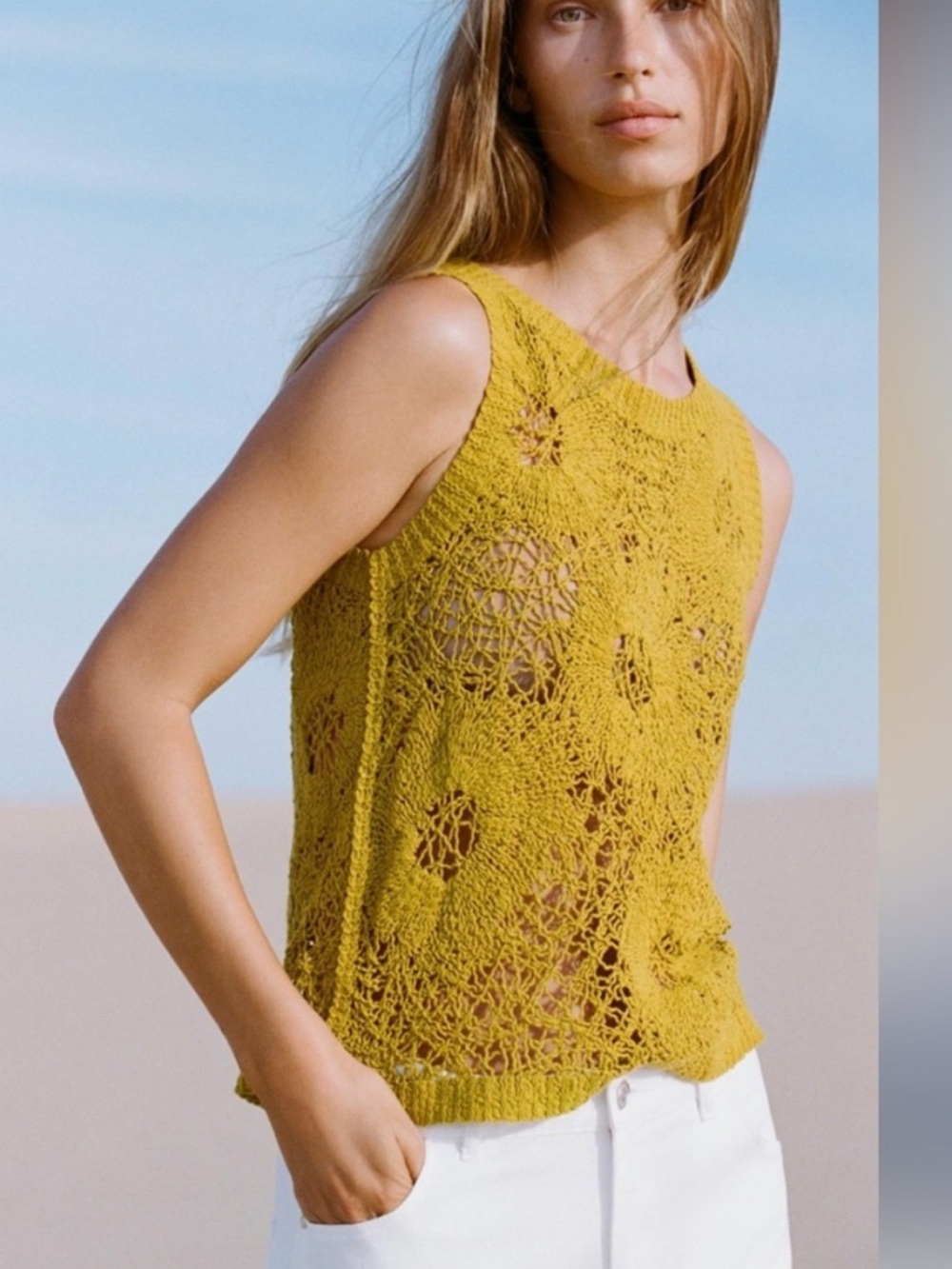 Zara Mustard Crochet Tank Top - Women